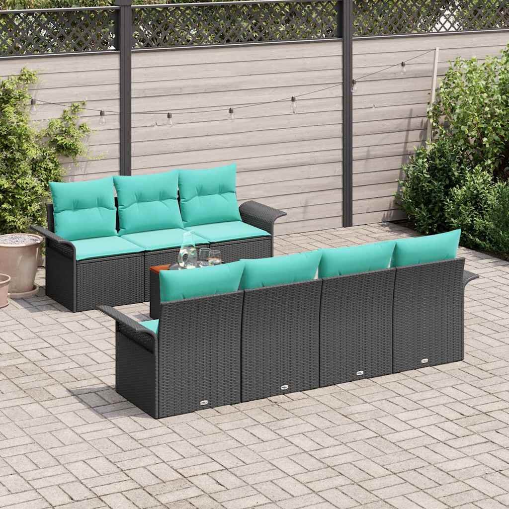 Gartensofa-set 8 pcs Schwarz und Türkis Poly-Rattan