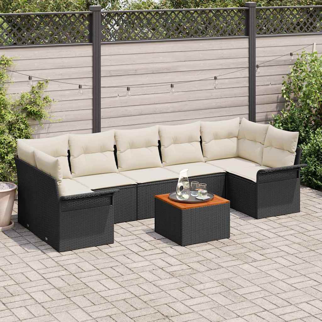 Gartensofa-set mit Speicher 8 pcs Schwarz und Creme Poly-Rattan