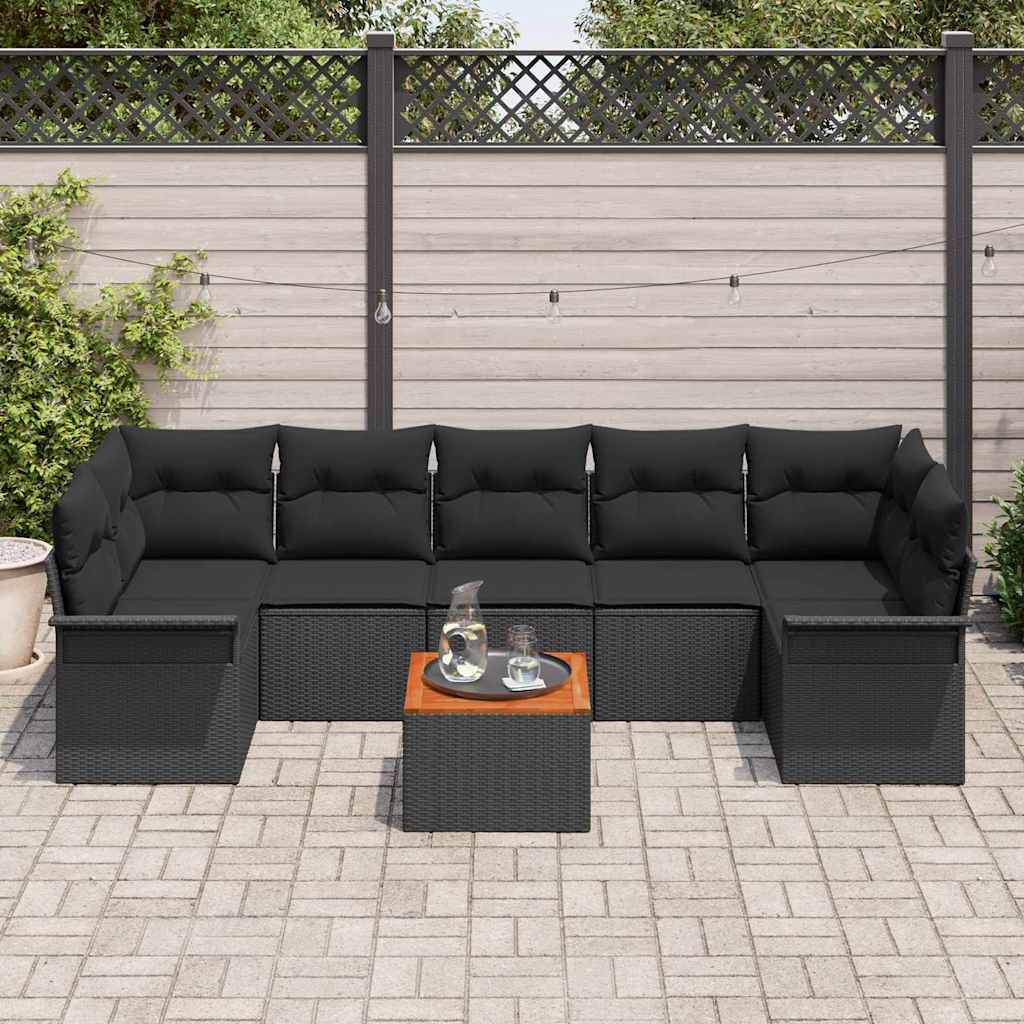 Gartensofa-set mit Speicher 8 pcs Schwarz Poly-Rattan