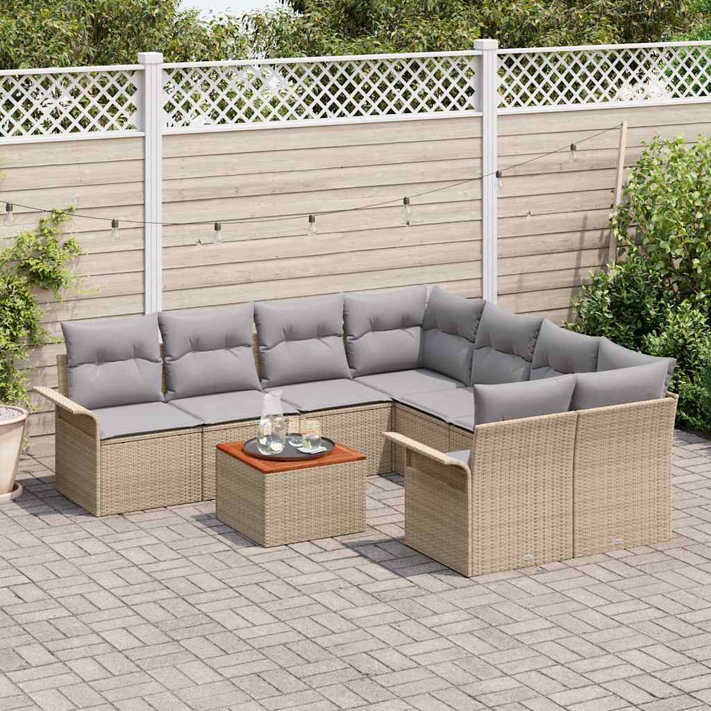 Gartensofa-set 9 pcs Beige und Hellgrau Poly-Rattan