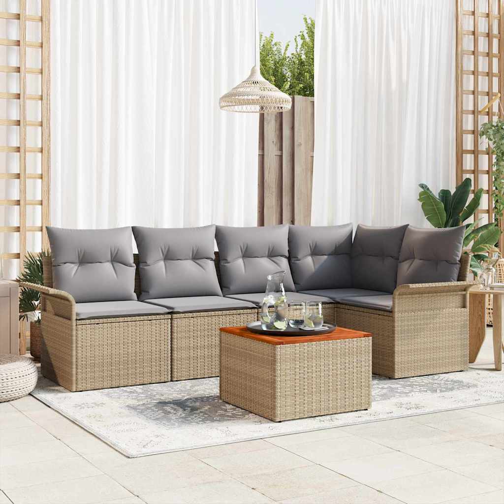 Gartensofa-set 6 pcs Beige und Hellgrau Poly-Rattan