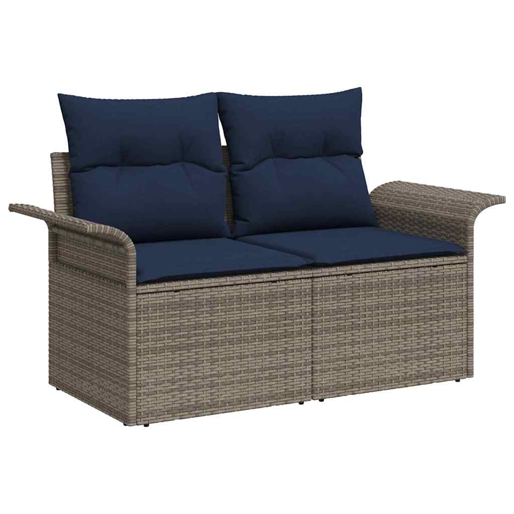 Gartensofa-set 6 pcs Grau und Marineblau Poly-Rattan
