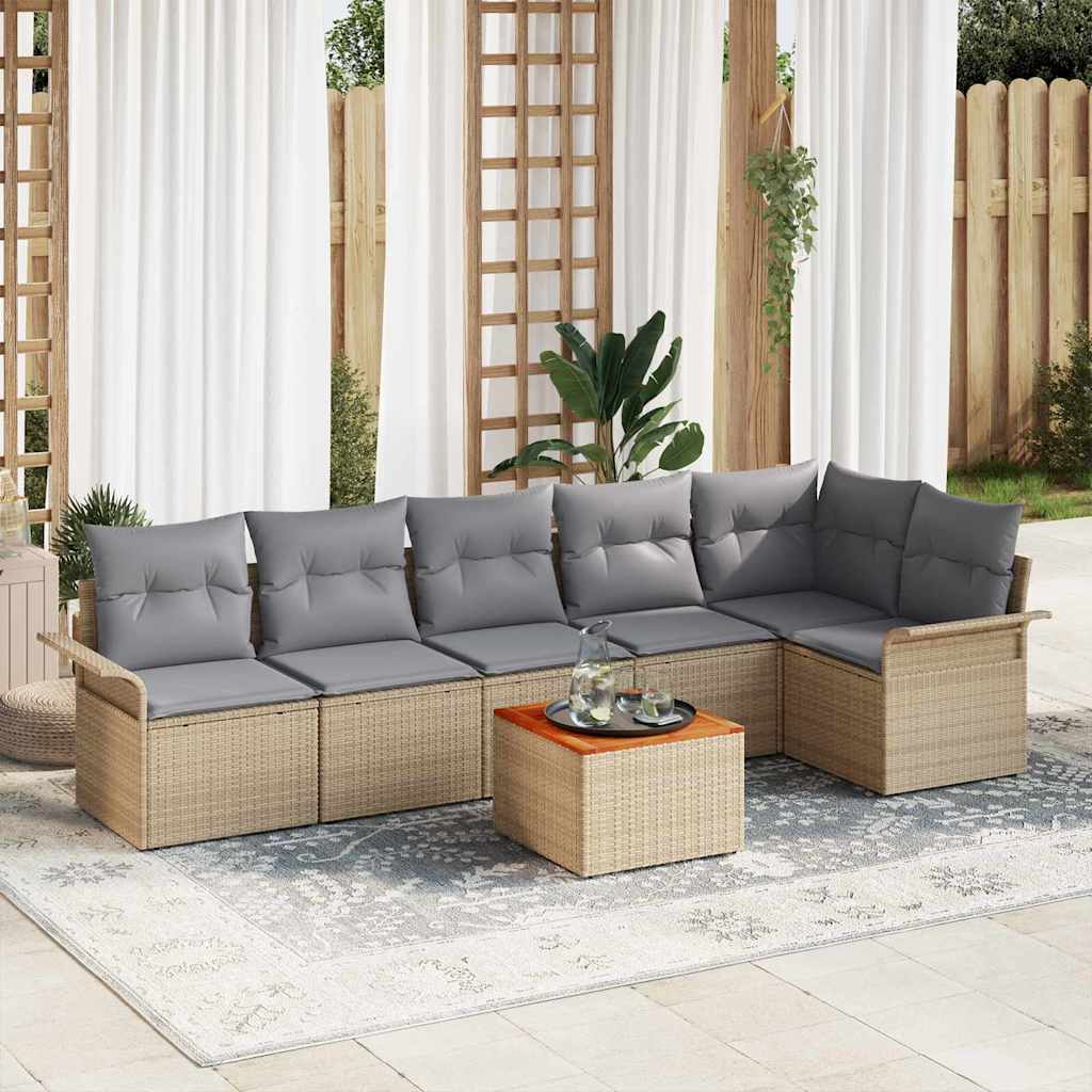 Gartensofa-set 7 pcs Beige und Hellgrau Poly-Rattan