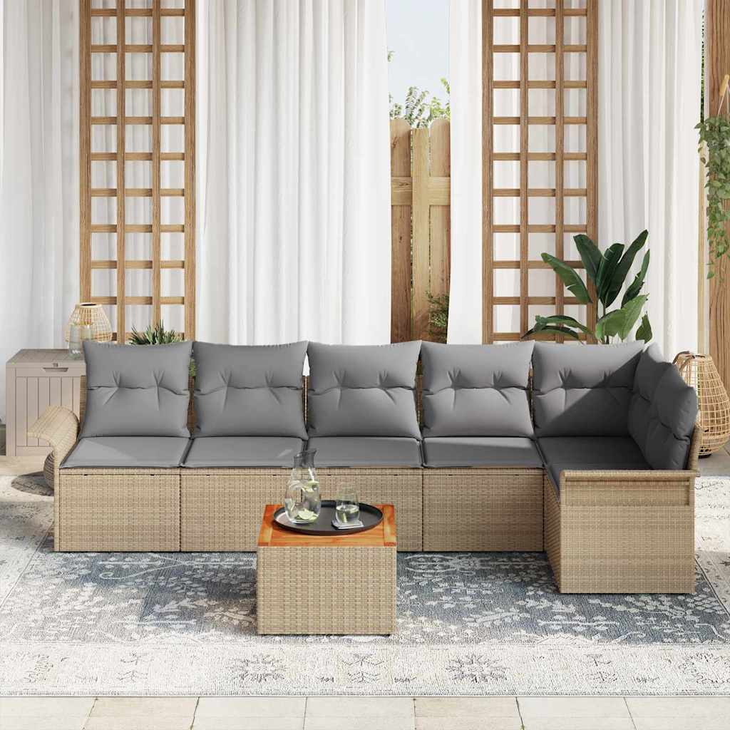 Gartensofa-set 7 pcs Beige und Hellgrau Poly-Rattan