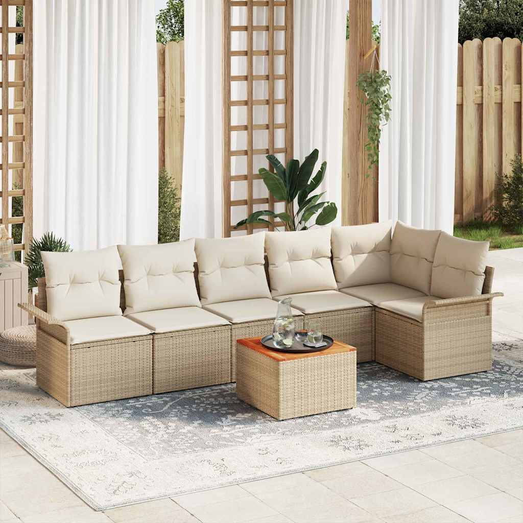 Gartensofa-set mit Speicher 7 pcs Beige und Creme Poly-Rattan