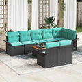 Gartensofa-set 9 pcs Schwarz und Türkis Poly-Rattan
