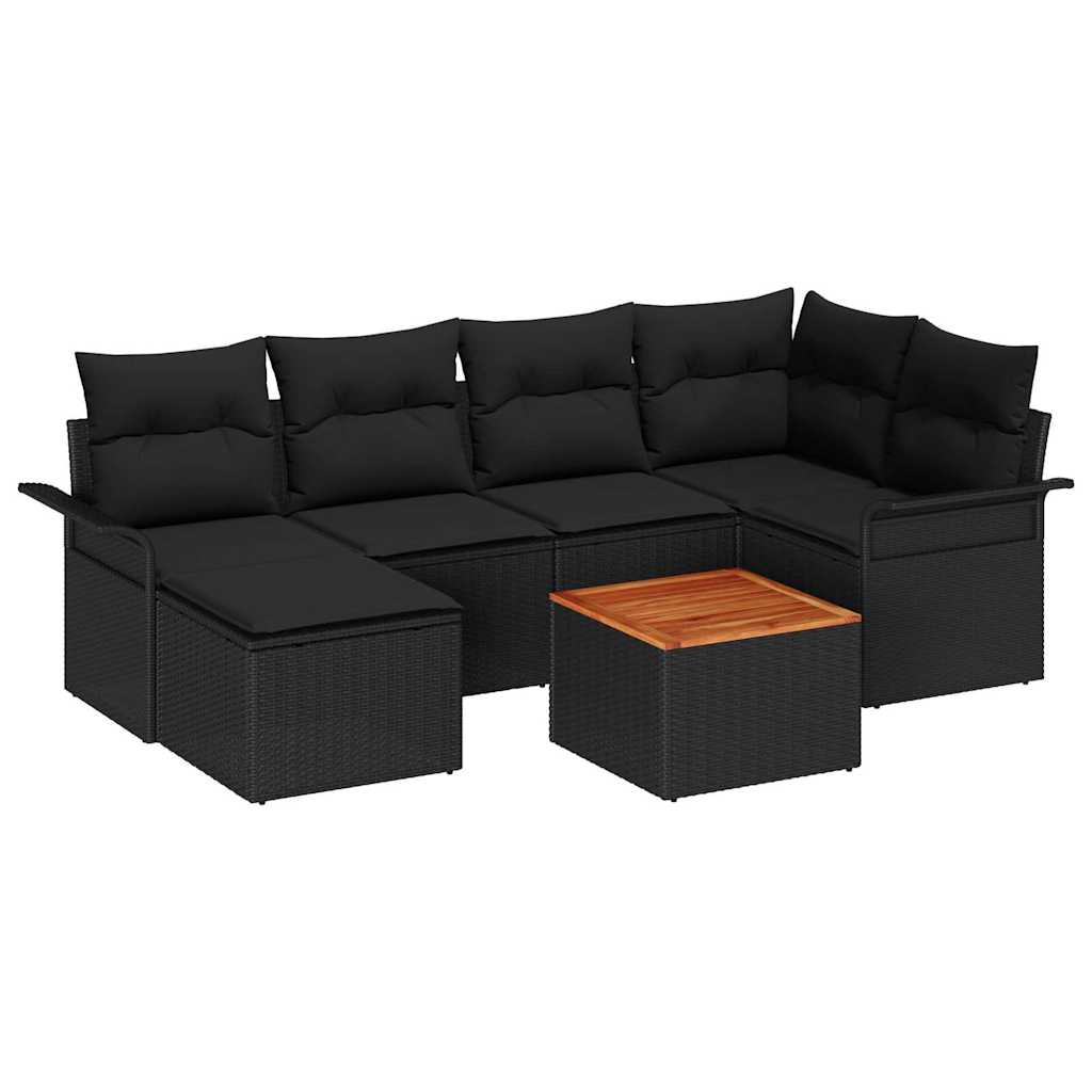 Gartensofa-set mit Speicher 7 pcs Schwarz Poly-Rattan