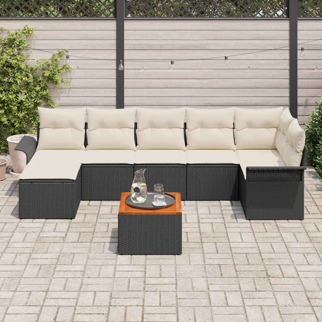 Gartensofa-set mit Speicher 8 pcs Schwarz und Creme Poly-Rattan