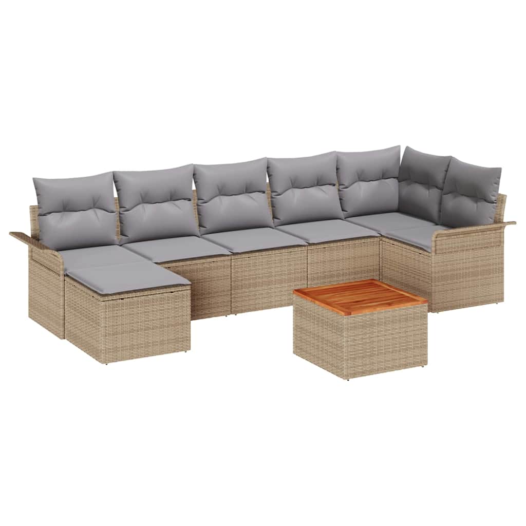 Gartensofa-set 8 pcs Beige und Hellgrau Poly-Rattan