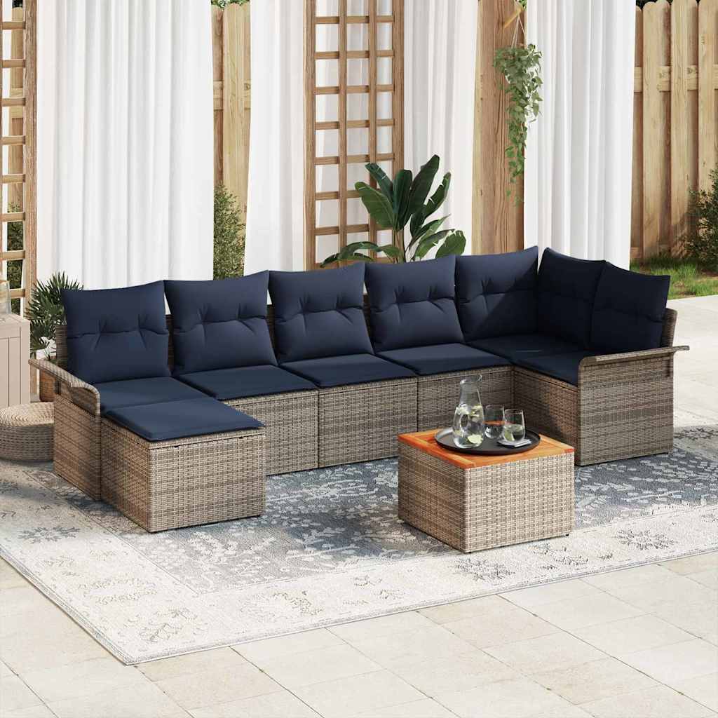 Gartensofa-set 8 pcs Grau und Marineblau Poly-Rattan