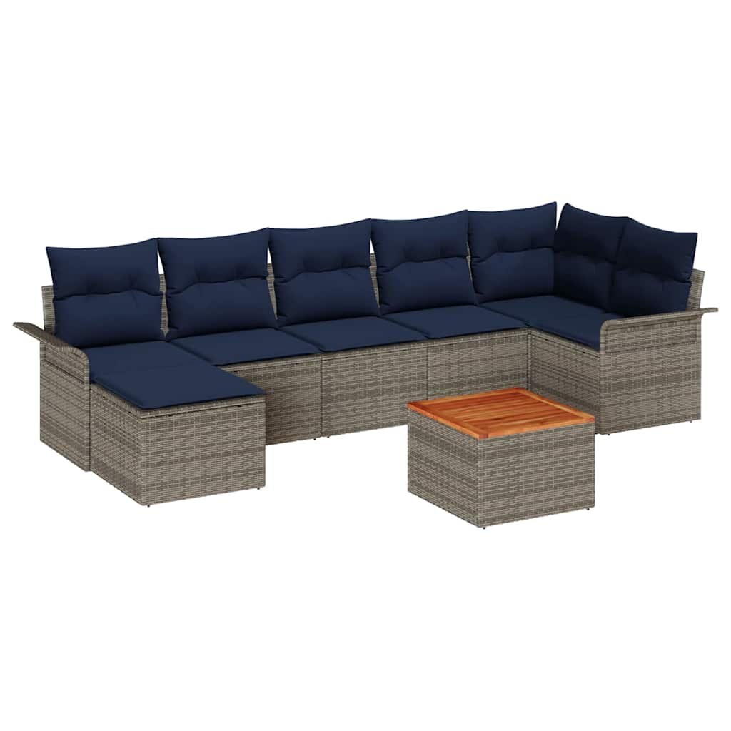 Gartensofa-set 8 pcs Grau und Marineblau Poly-Rattan