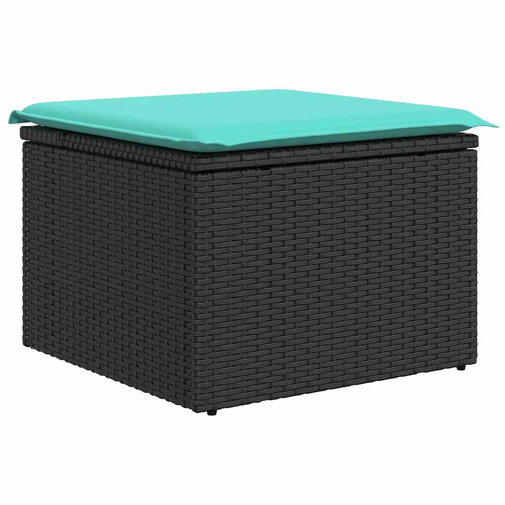 Gartensofa-set 8 pcs Schwarz und Türkis Poly-Rattan