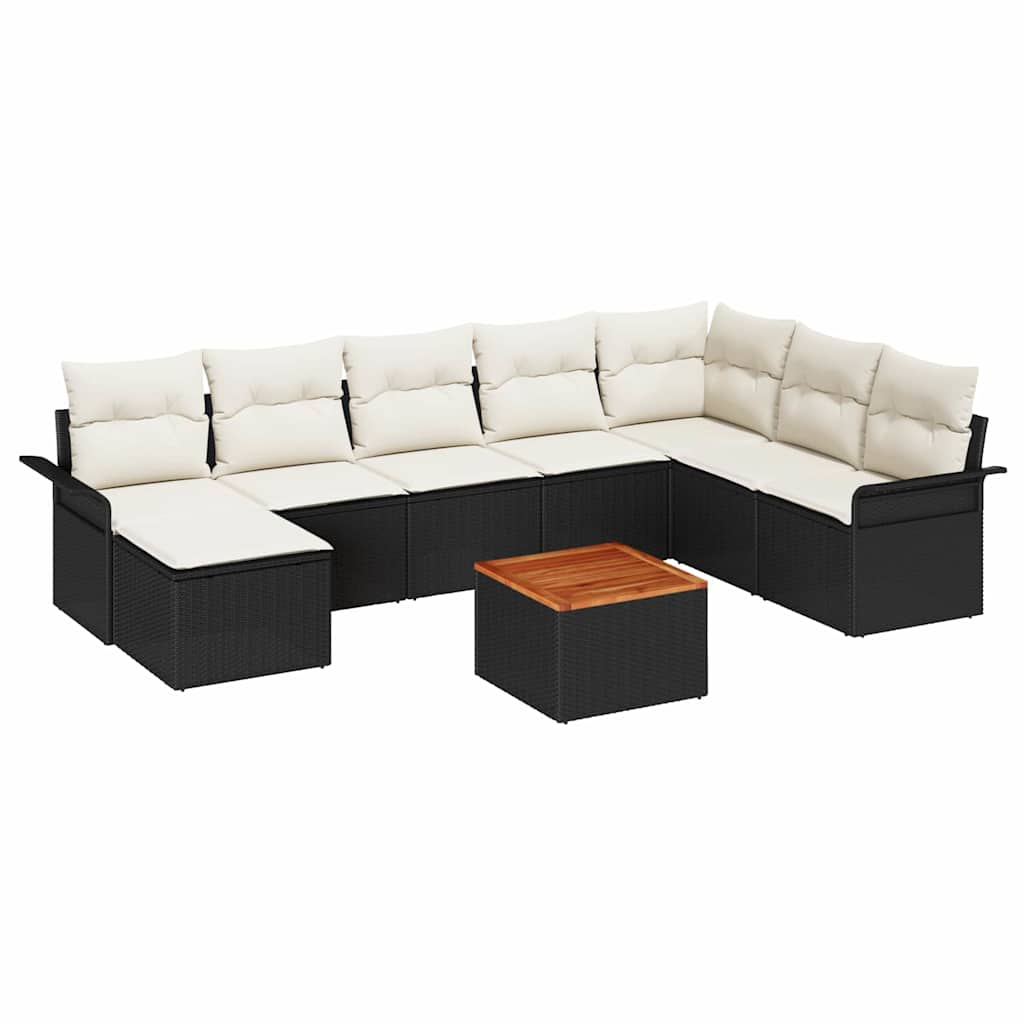 Gartensofa-set mit Speicher 9 pcs Schwarz und Creme Poly-Rattan
