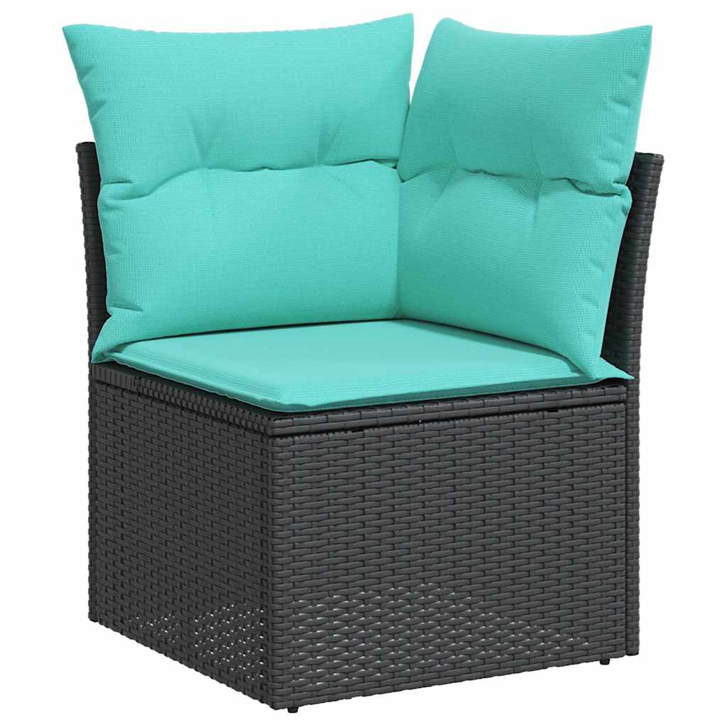 Gartensofa-set 9 pcs Schwarz und Türkis Poly-Rattan