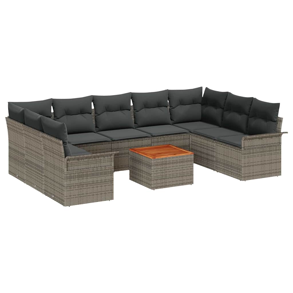 Gartensofa-set mit Speicher 10 pcs Grau Poly-Rattan