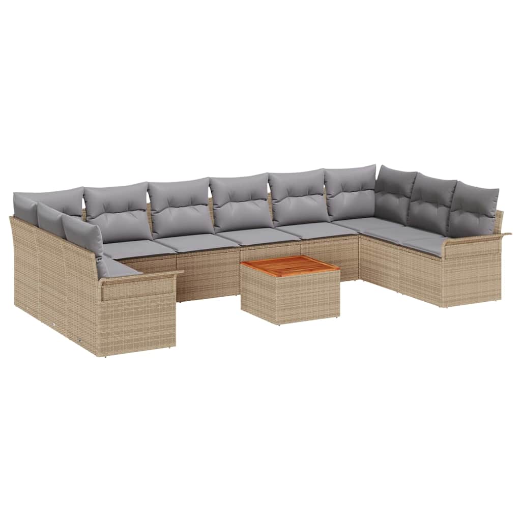 Gartensofa-set 11 pcs Beige und Hellgrau Poly-Rattan