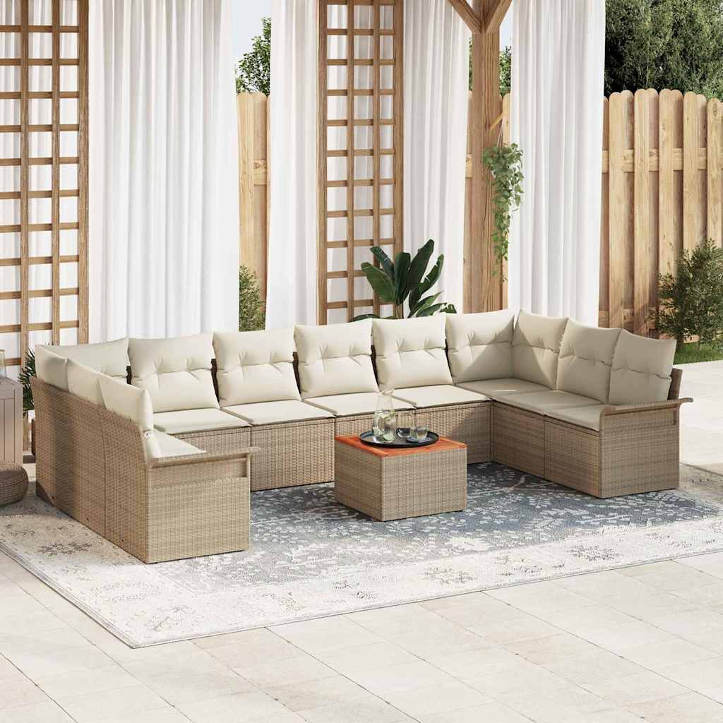 Gartensofa-set mit Speicher 11 pcs Beige und Creme Poly-Rattan