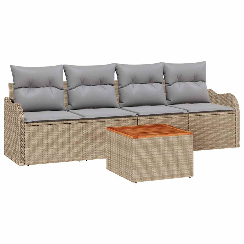 Gartensofa-set 5 pcs Beige und Hellgrau Poly-Rattan