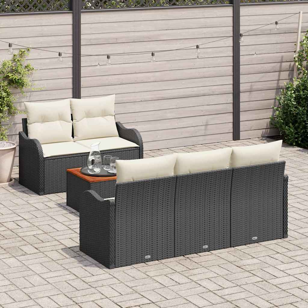 Gartensofa-set mit Speicher 6 pcs Schwarz und Creme Poly-Rattan