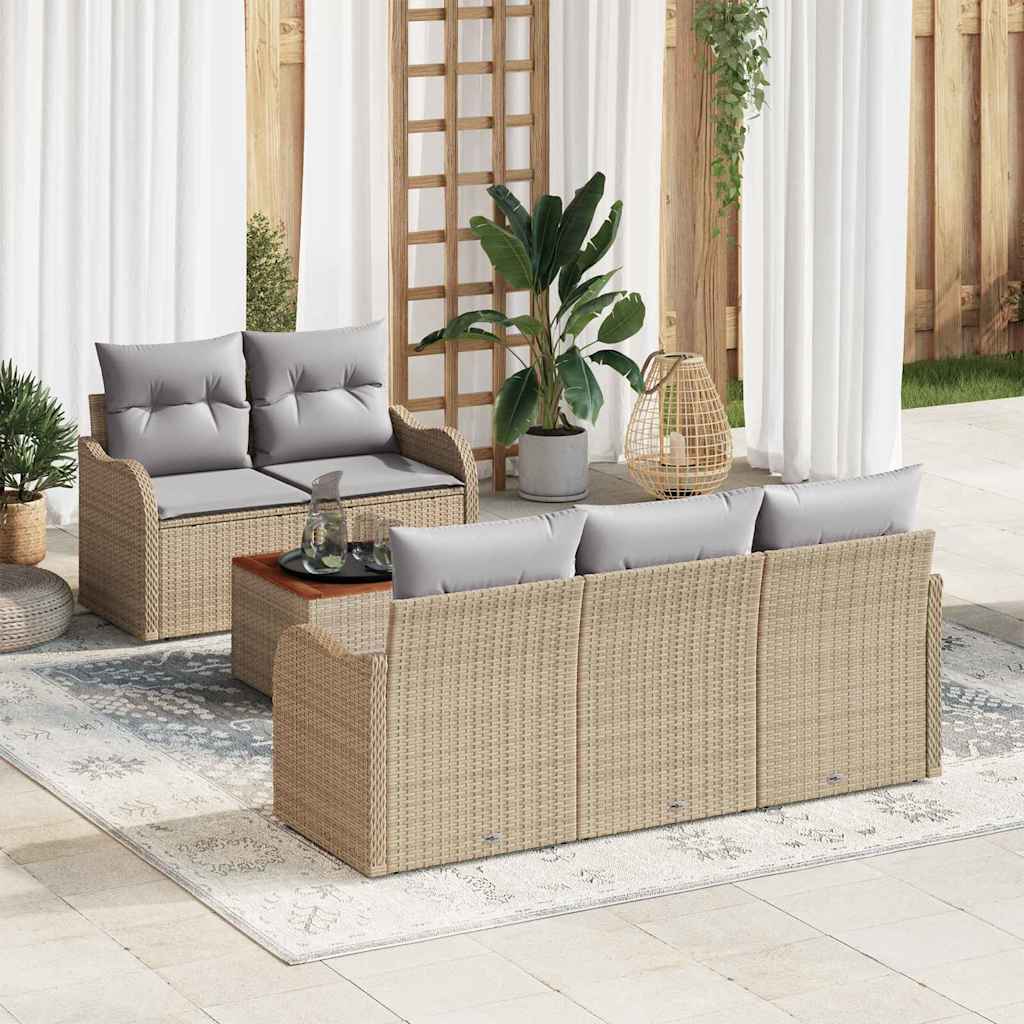 Gartensofa-set 6 pcs Beige und Hellgrau Poly-Rattan
