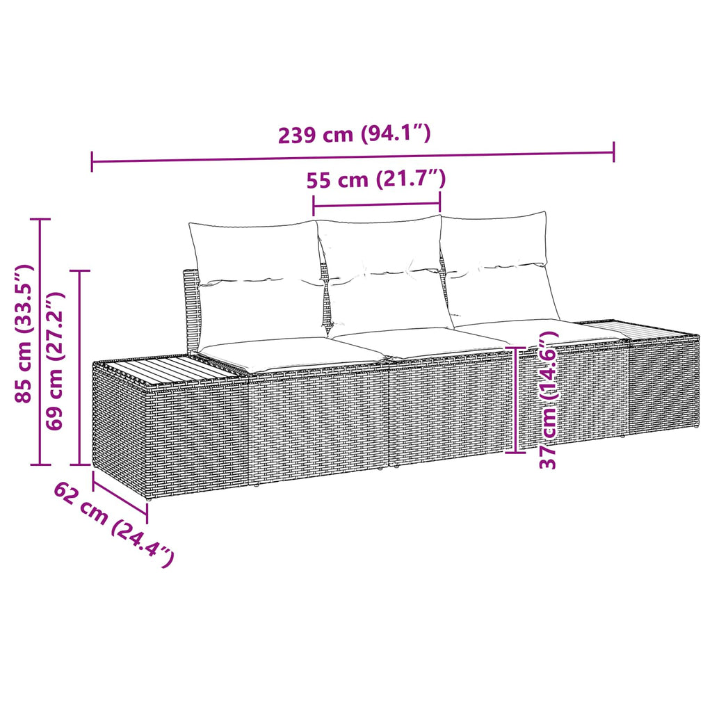 Garten-Sofa-Set mit Speicher 3 pcs Schwarz Poly Rattan