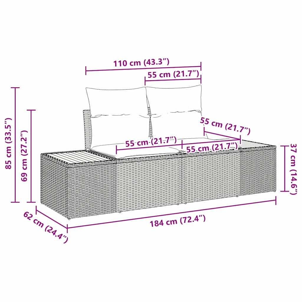 Garten-Sofa-Set mit Speicher 3 pcs Grau Poly Rattan