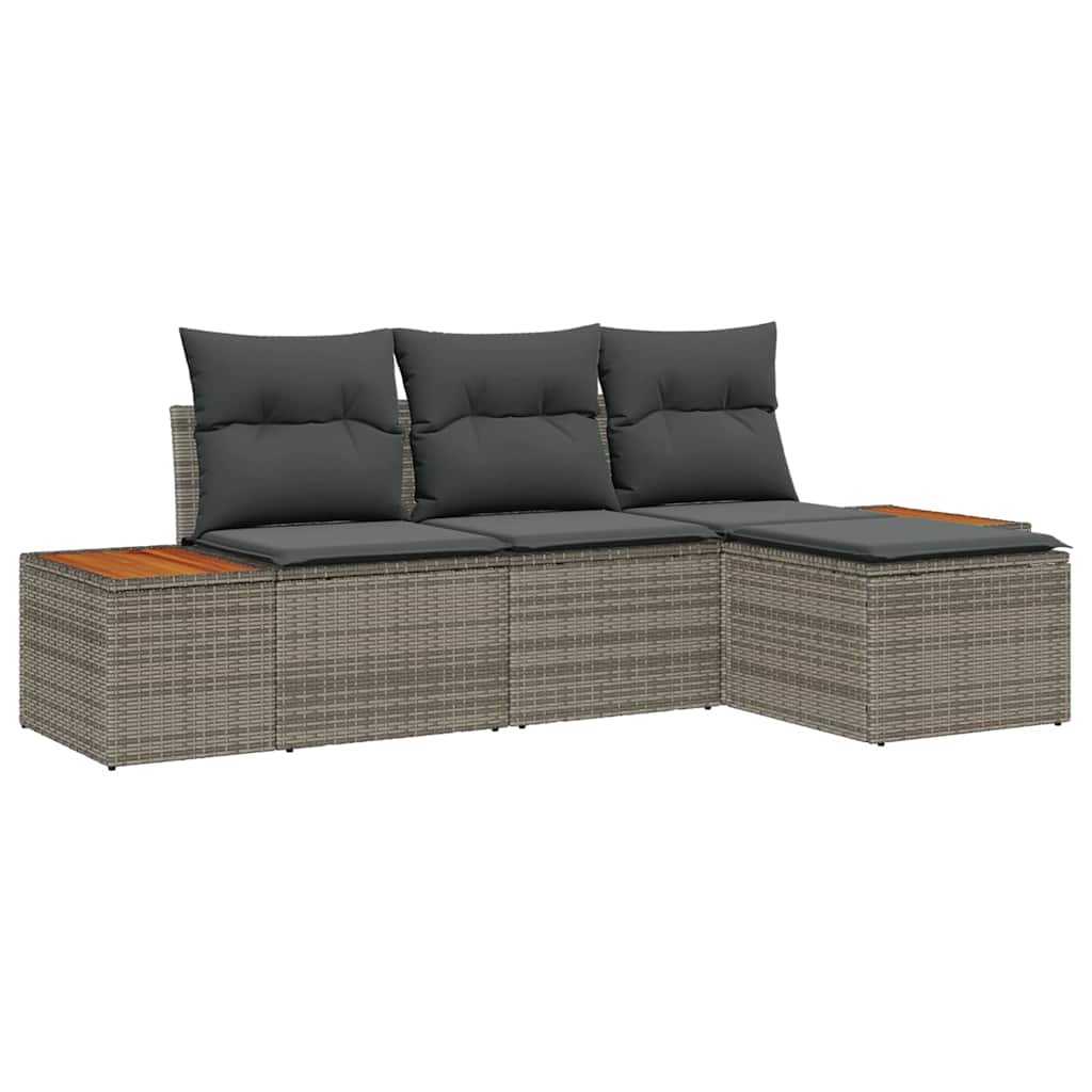 Gartensofa-set mit Kissen 4 pcs Grau Poly Rattan