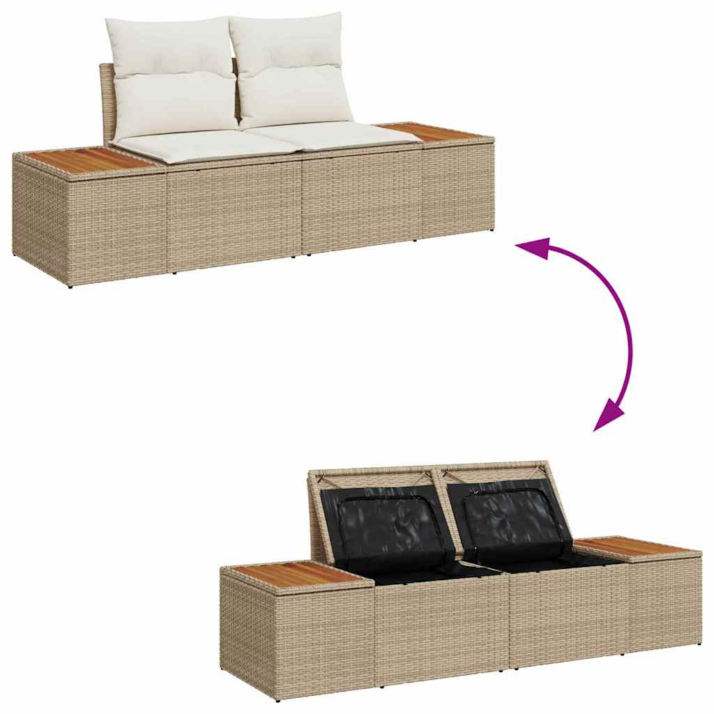 Gartensofa-set mit Kissen 4 pcs Beige und Creme Poly Rattan
