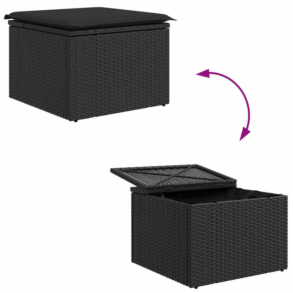 Gartensofa-set mit Kissen mit Speicher 6 pcs Schwarz Polyrattan