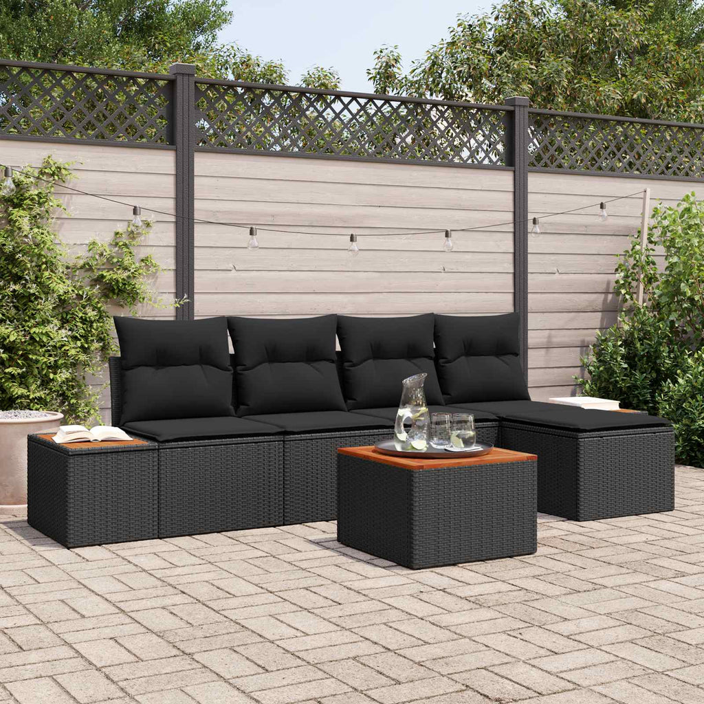 Gartensofa-set mit Kissen mit Speicher 6 pcs Schwarz Polyrattan