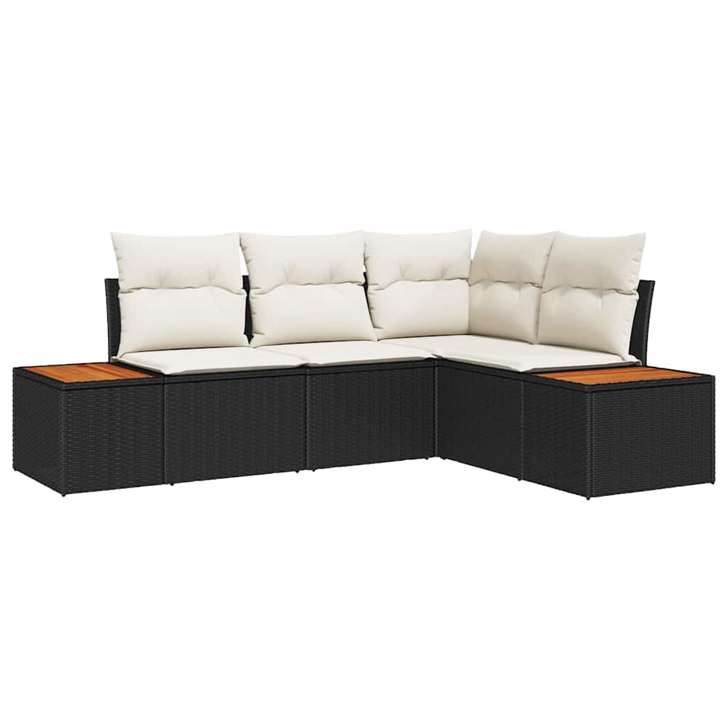 Gartensofa-set mit Kissen 4 pcs Schwarz und Creme Polyrattan