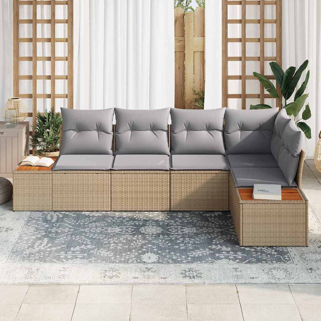 Garten-Sofa-Set mit Kissen 5 pcs Beige und Hellgrau Poly Rattan