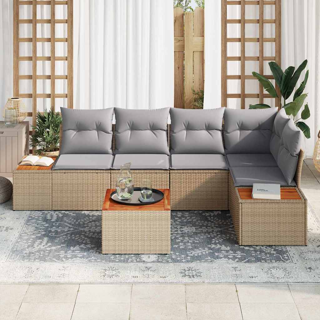 Garten-Sofa-Set mit Kissen 6 pcs Beige und Hellgrau Poly Rattan