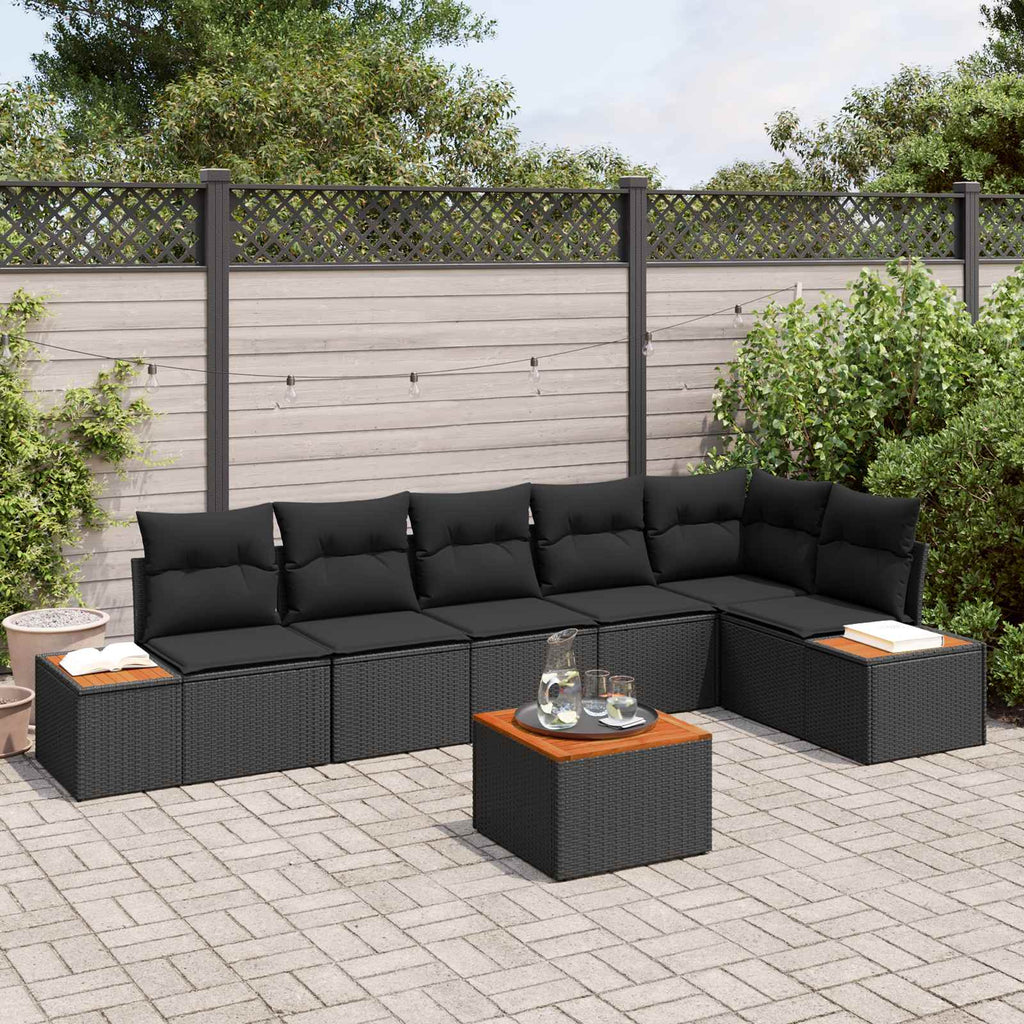 Gartensofa-set mit Kissen mit Speicher 6 pcs Schwarz Polyrattan