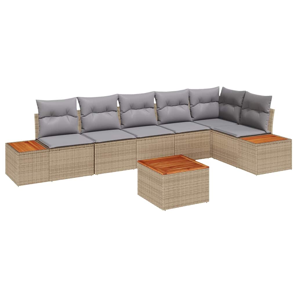Gartensofa-set mit Kissen 6 pcs Beige und Hellgrau Polyrattan