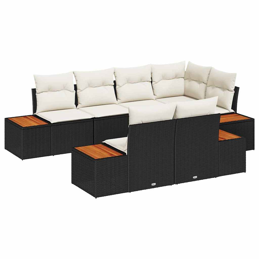 Gartensofa-set mit Kissen 7 pcs Schwarz und Creme Polyrattan