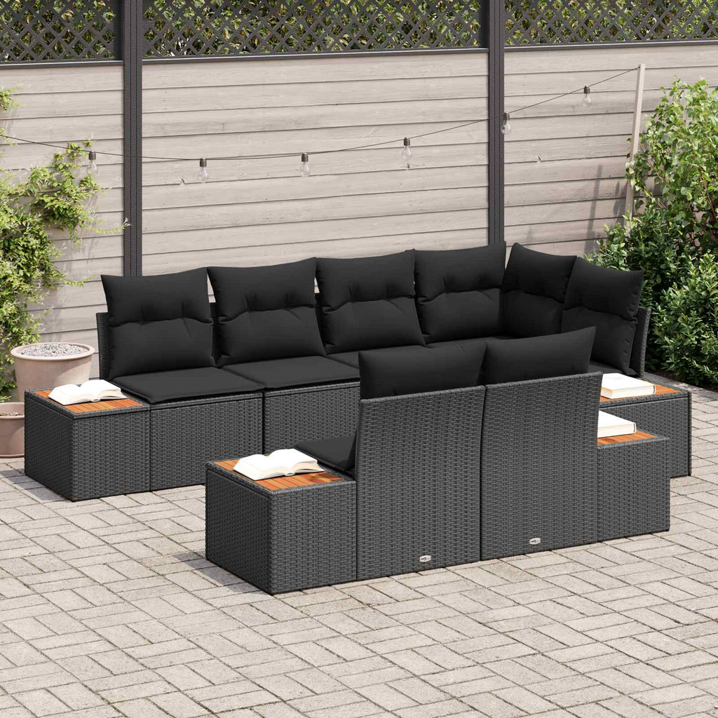Gartensofa-set mit Kissen mit Speicher 7 pcs Schwarz Polyrattan