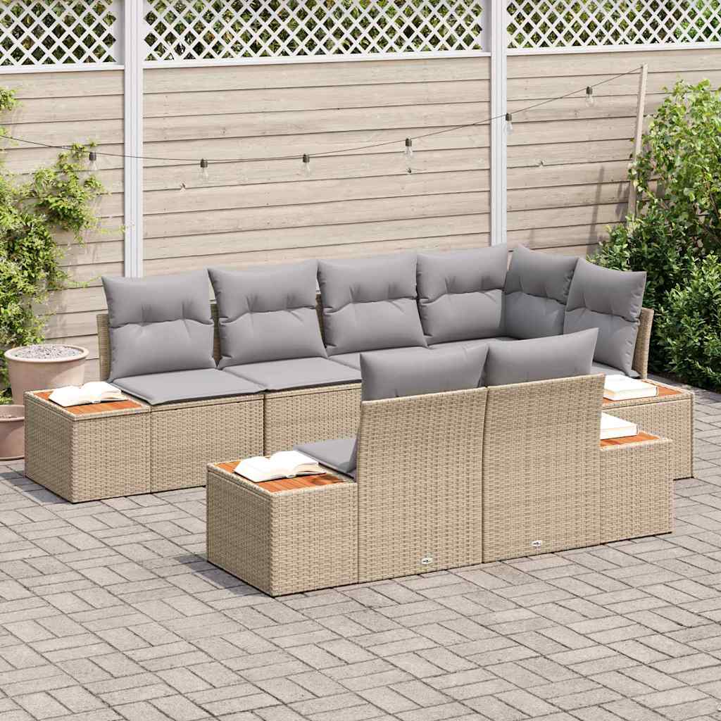 Gartensofa-set mit Kissen 7 pcs Beige und Hellgrau Polyrattan