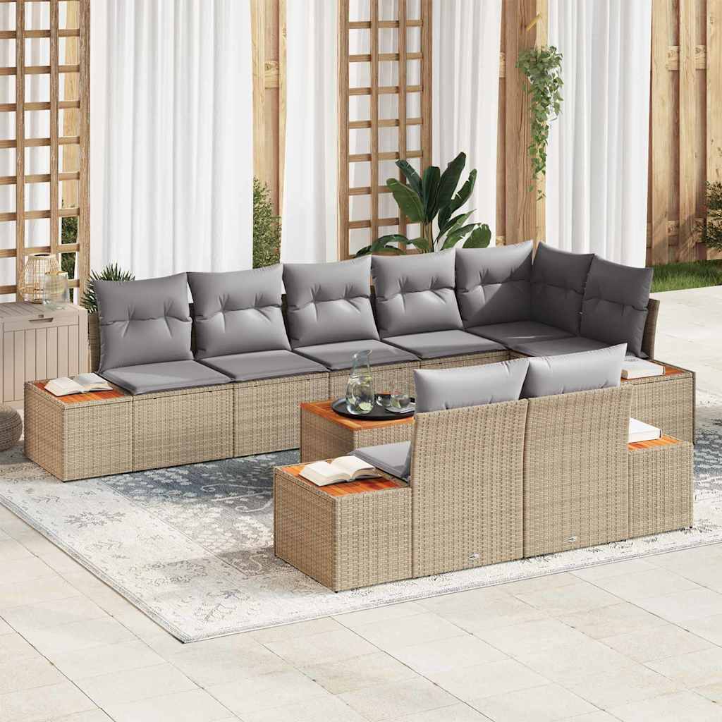 Gartensofa-set mit Kissen 8 pcs Beige und Hellgrau Polyrattan