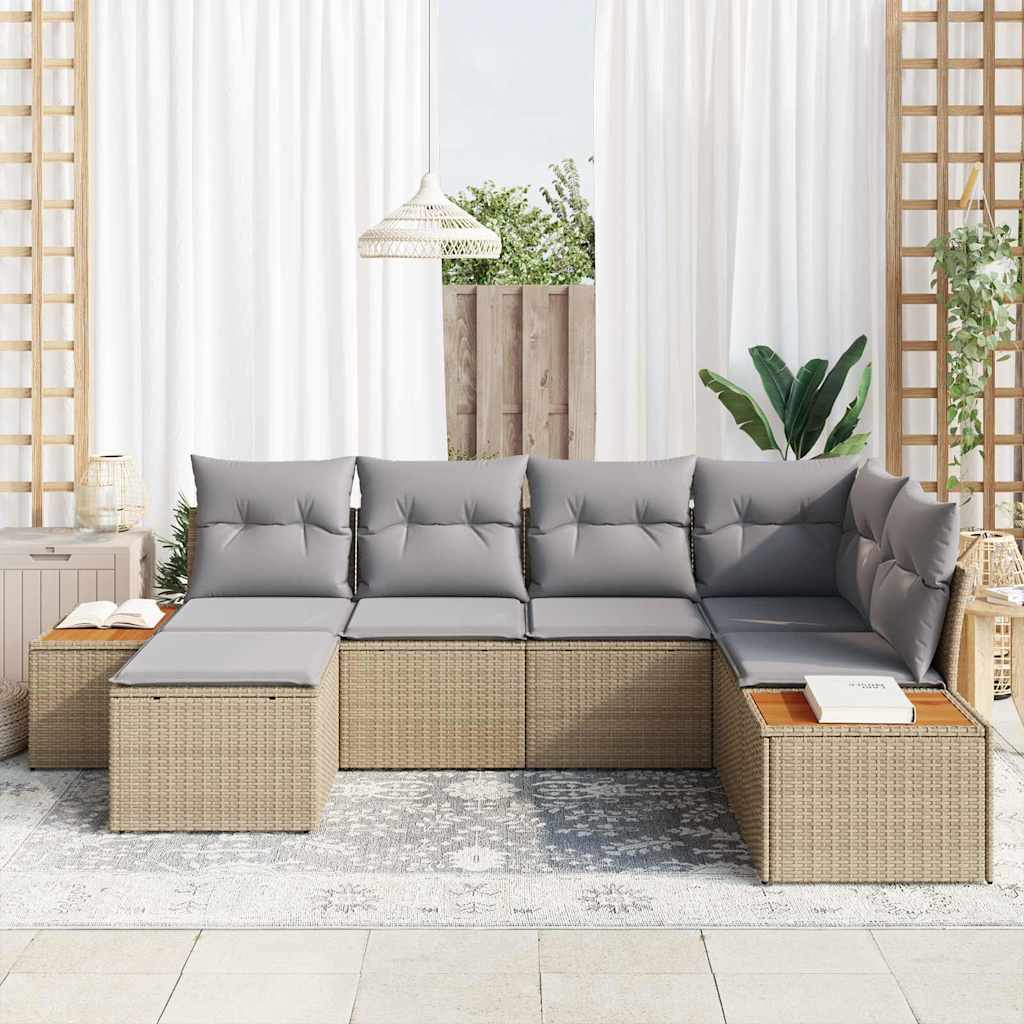 Gartensofa-set mit Kissen 7 pcs Beige und Hellgrau Polyrattan