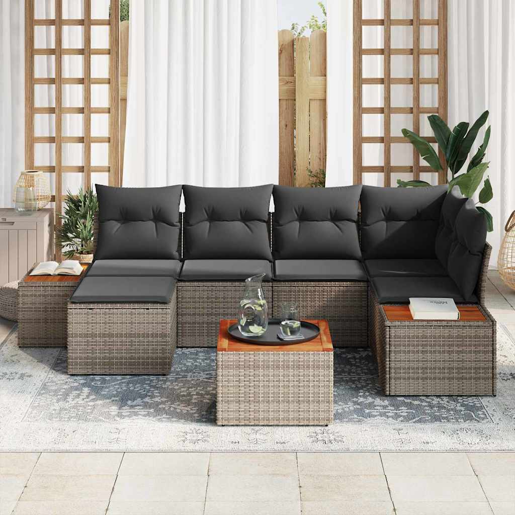Gartensofa-set mit Kissen mit Speicher 7 pcs Grau Polyrattan