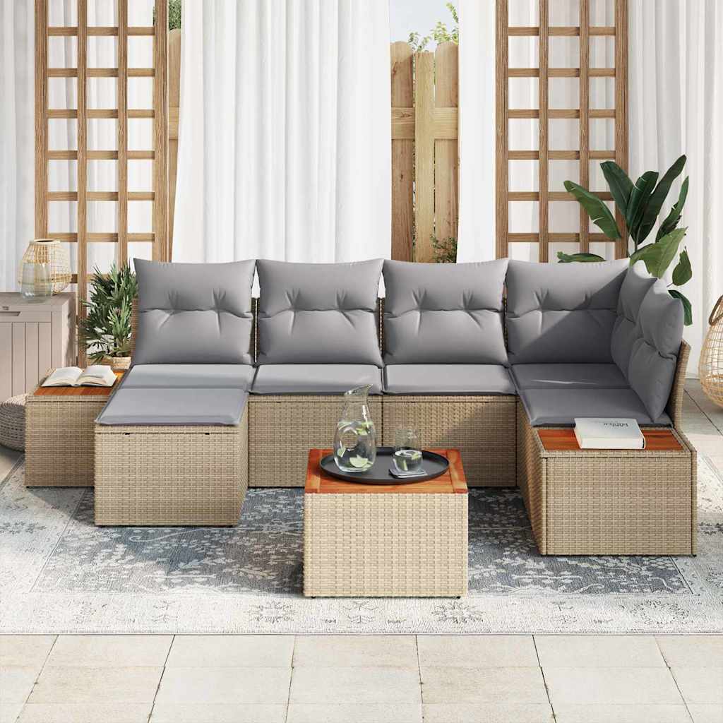 Gartensofa-set mit Kissen 7 pcs Beige und Hellgrau Polyrattan
