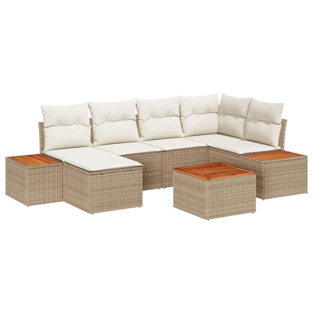 Gartensofa-set mit Kissen 7 pcs Beige und Creme Polyrattan