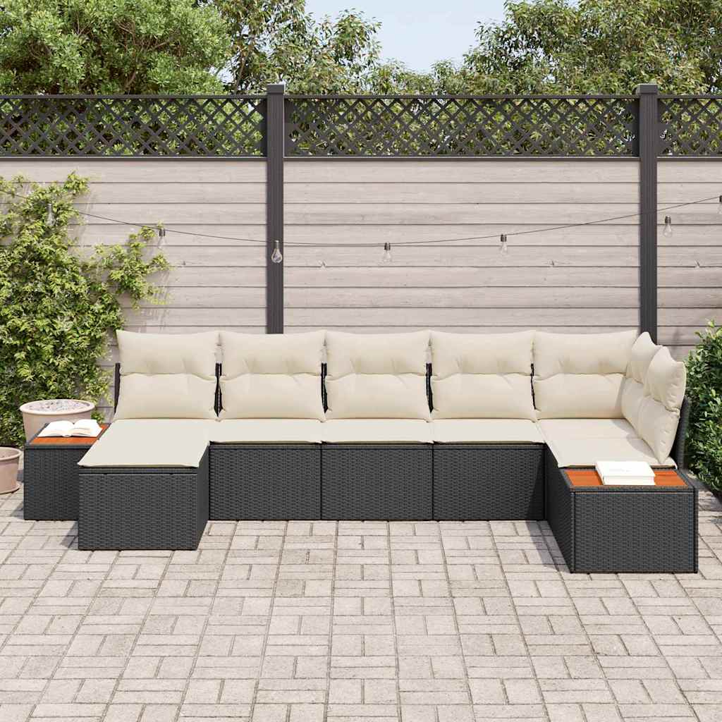 Gartensofa-set mit Kissen 8 pcs Schwarz und Creme Polyrattan