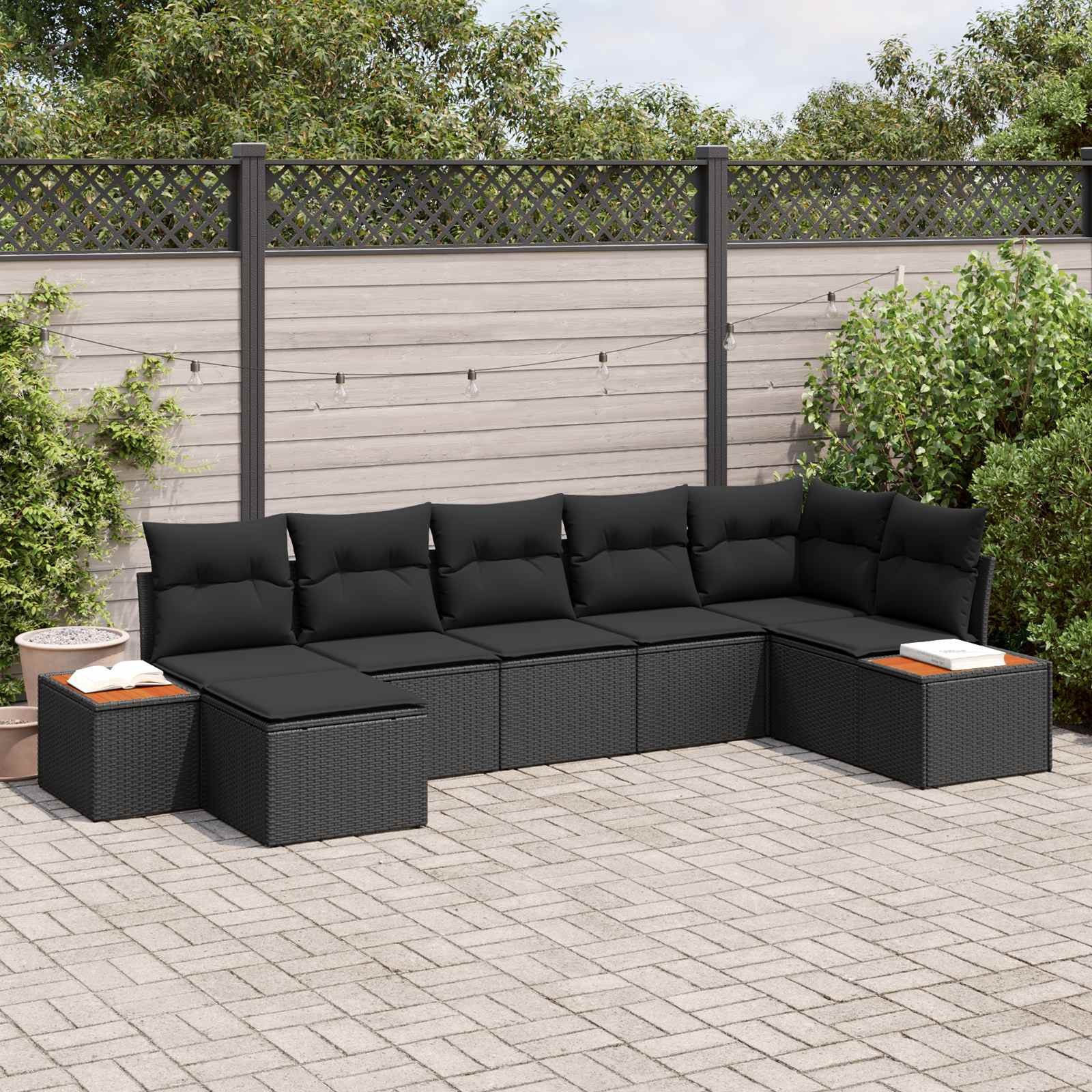 Gartensofa-set mit Kissen mit Speicher 8 pcs Schwarz Polyrattan