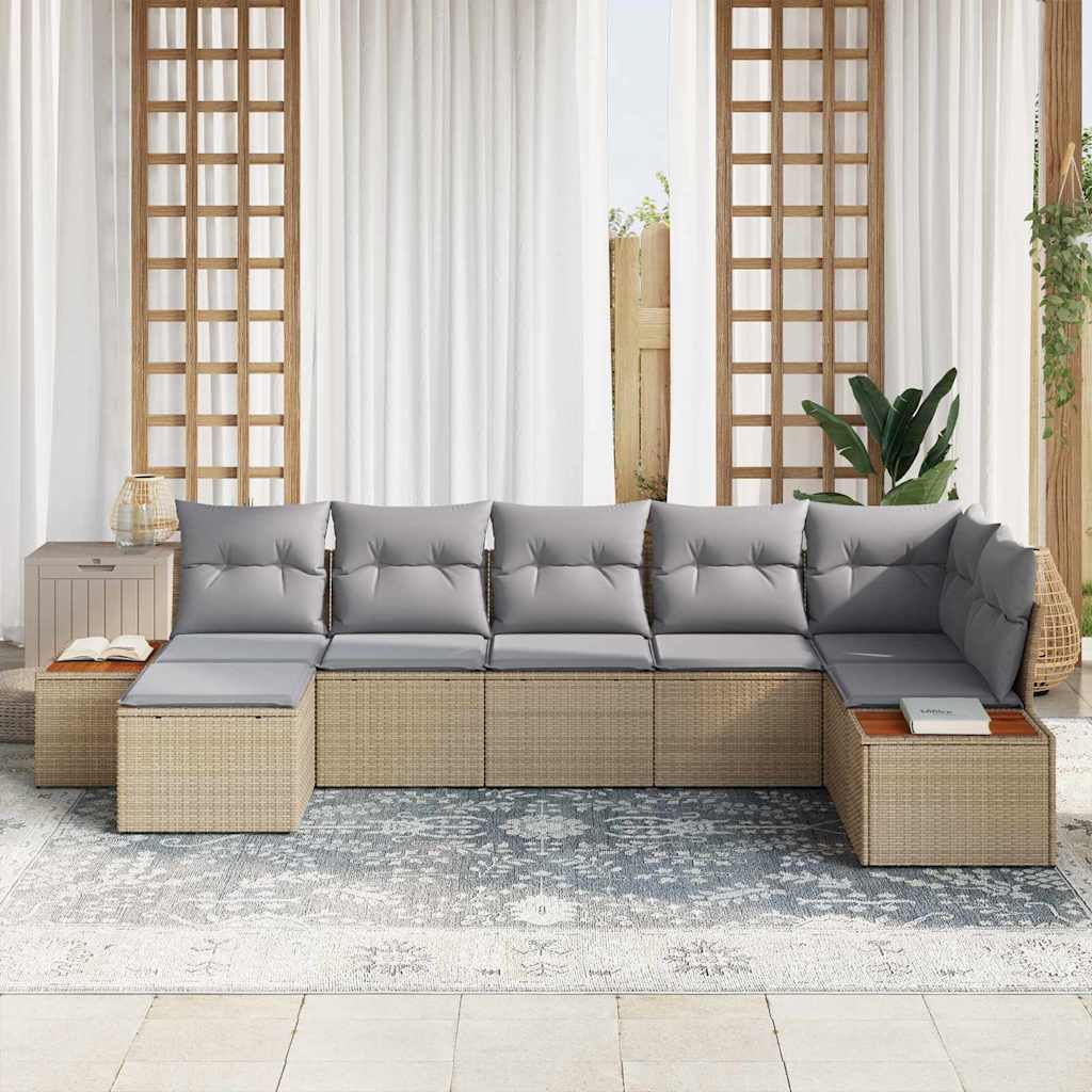 Gartensofa-set mit Kissen 8 pcs Beige und Hellgrau Polyrattan