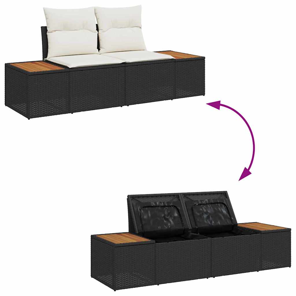 Gartensofa-set mit Kissen 8 pcs Schwarz und Creme Polyrattan