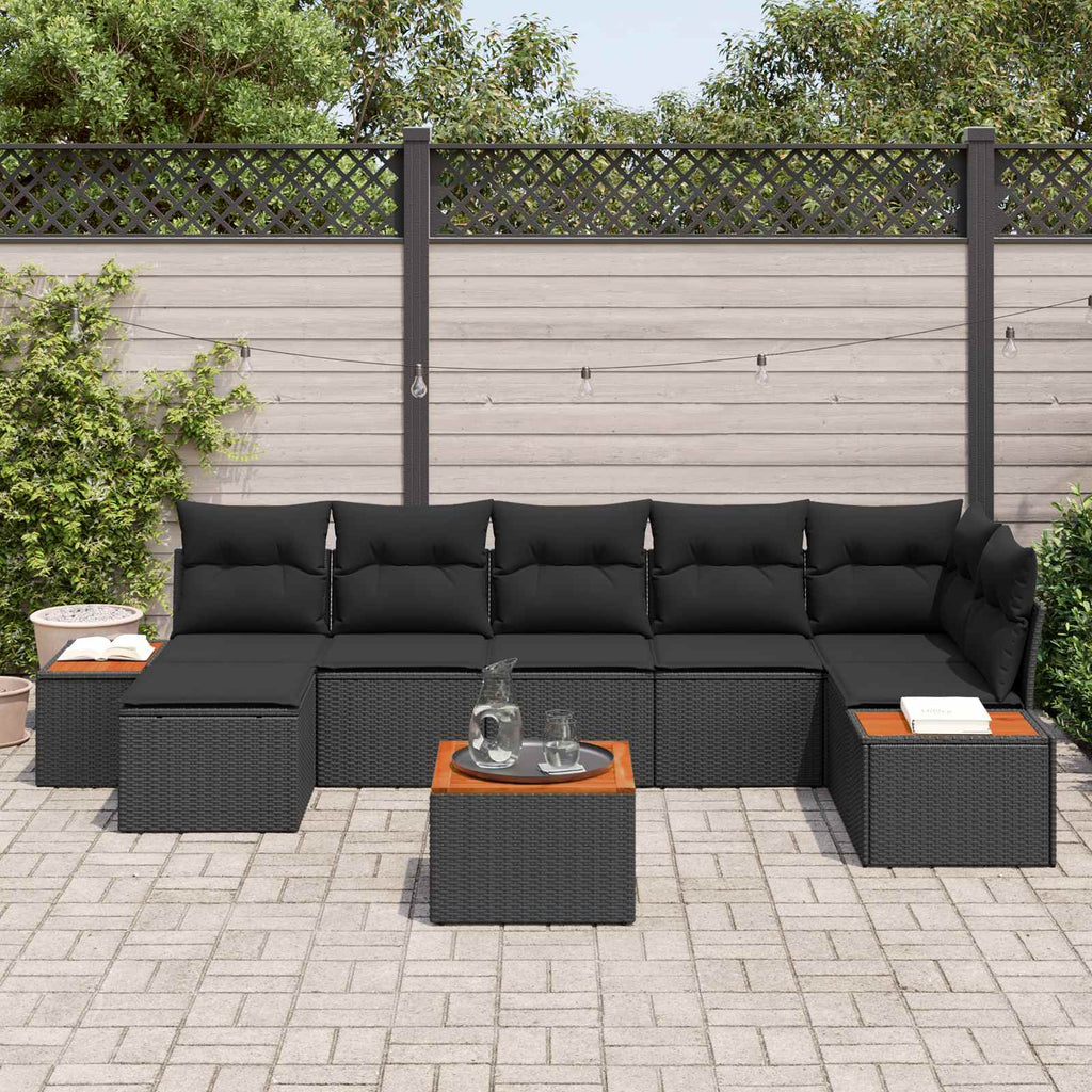Gartensofa-set mit Kissen mit Speicher 8 pcs Schwarz Polyrattan