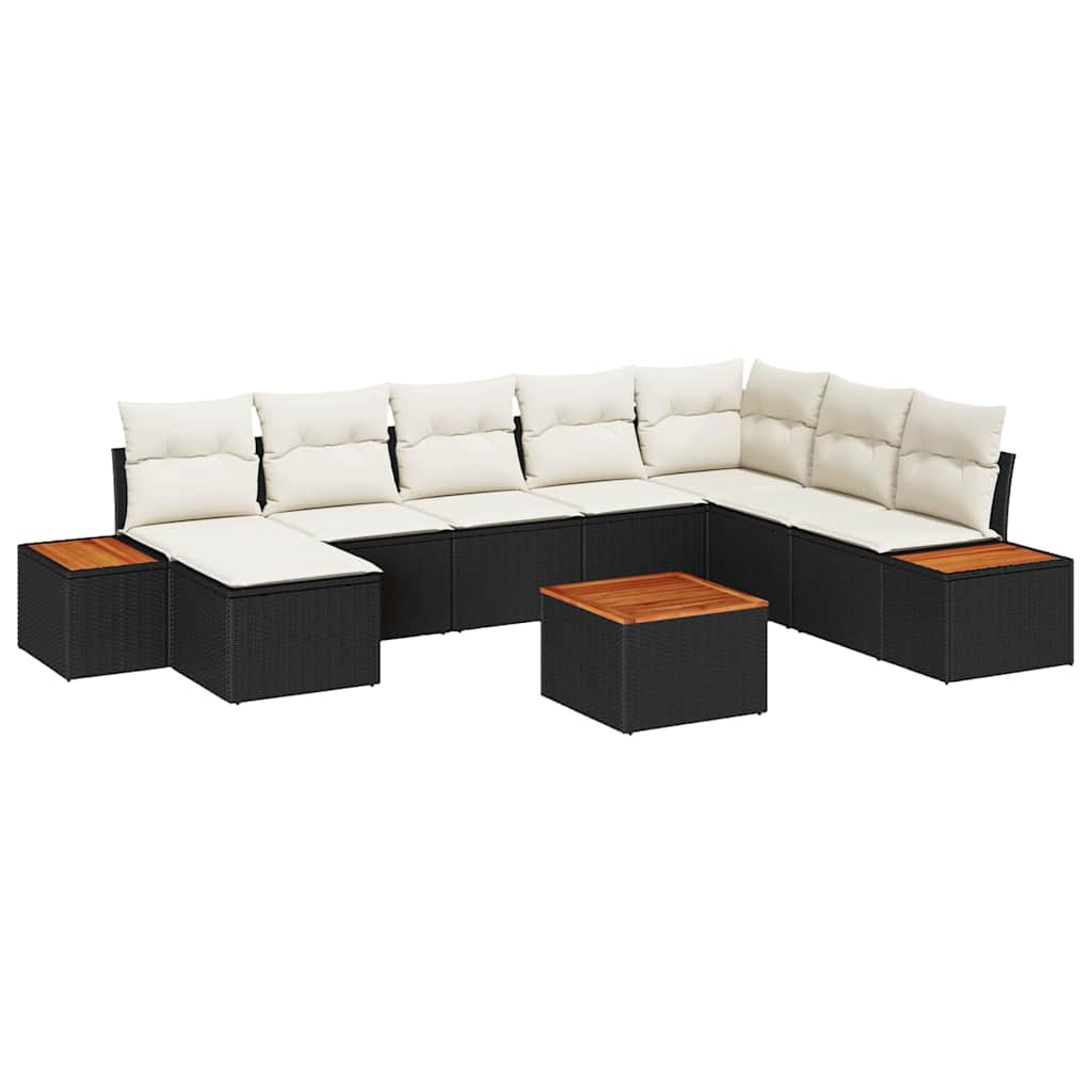 Gartensofa-set mit Kissen 9 pcs Schwarz und Creme Polyrattan