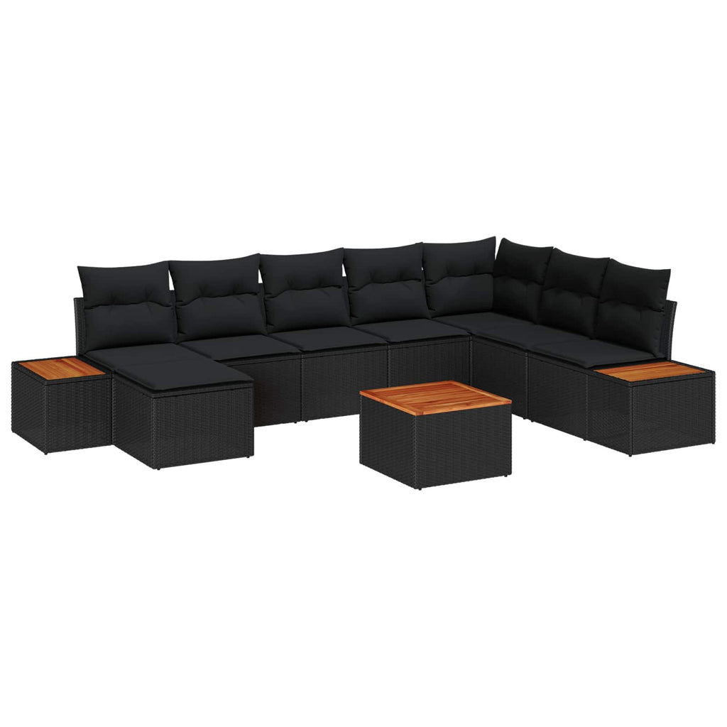 Gartensofa-set mit Kissen mit Speicher 9 pcs Schwarz Polyrattan